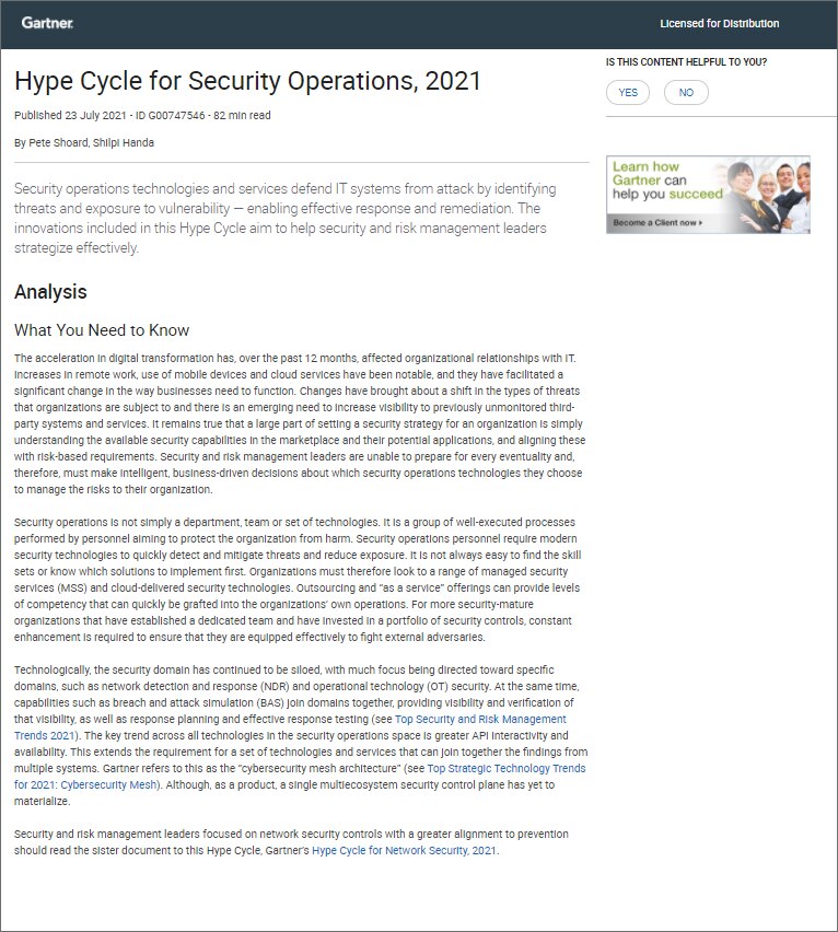 Gartner Hype Cycle for SecOps